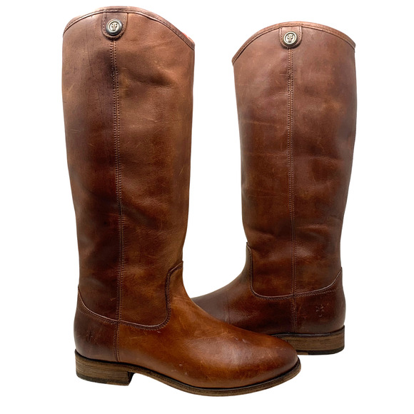 NEW Frye Melissa Button Tall Equestrian Riding Boots Sz 6 Cognac Oiled Leather - Picture 2 of 13